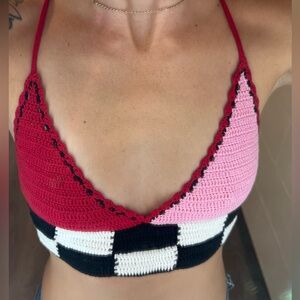 Princess Polly Red, Pink, and Black Crochet Crop Top